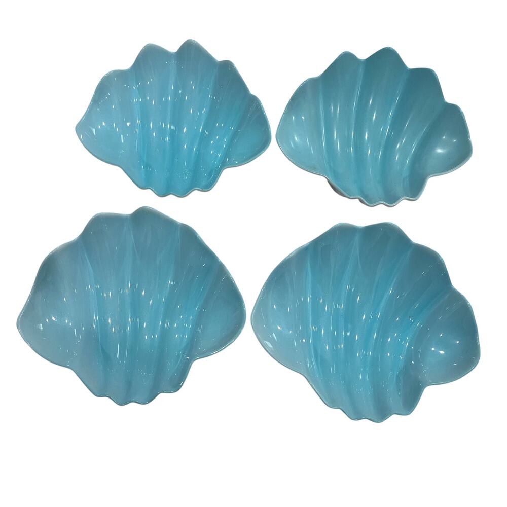 Sigrid Olsen Home Melamine Clam Shell Bowls 7” Aqua Turquoise Coastal Set of 4